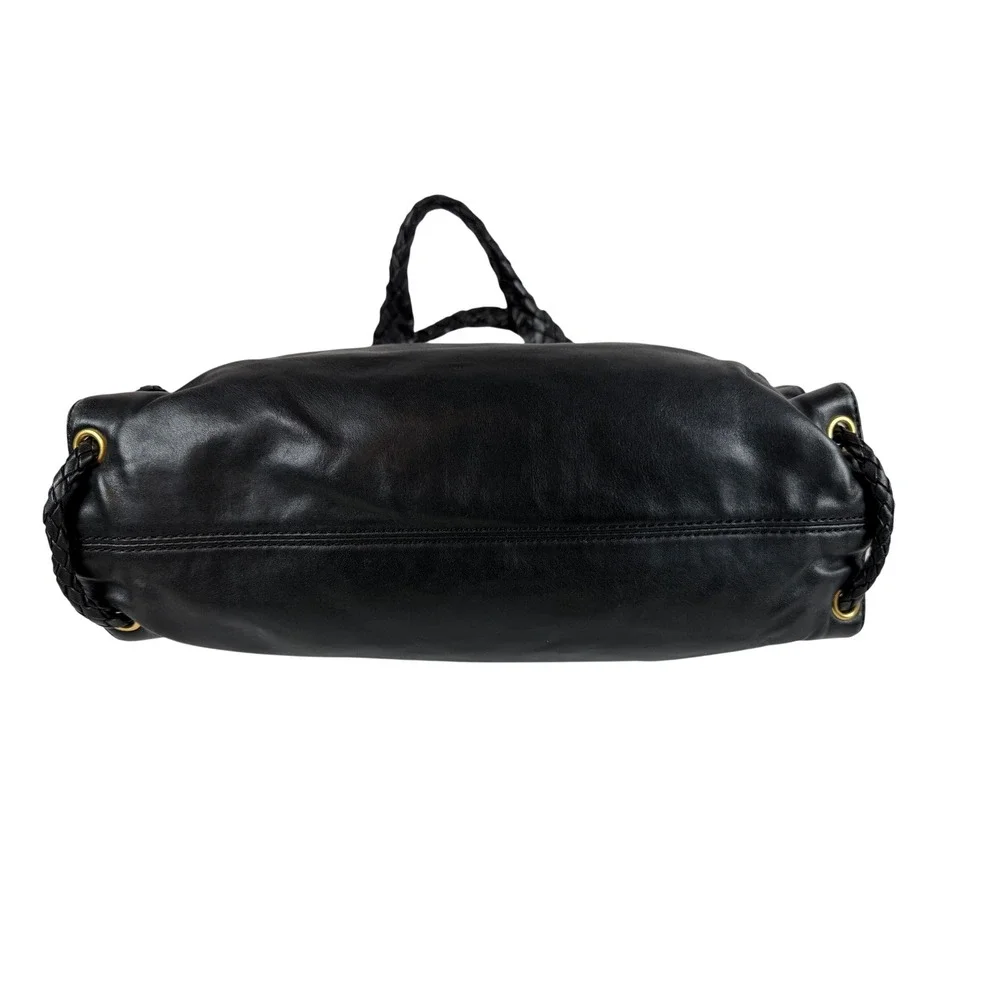 VINTAGE Michael Kors Hobo Bag, Black Leather Woven Leather Handles Gold Hardware